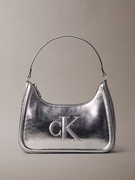 Silver Bold Monogram Metallic Shoulder Bag  Women