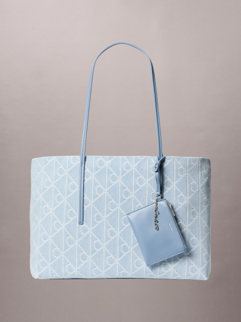 Denim Large Denim Jacquard Tote Bag with Pouch  Women