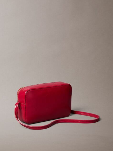Red Glossy Foil Logo Crossbody Camera Bag  Women