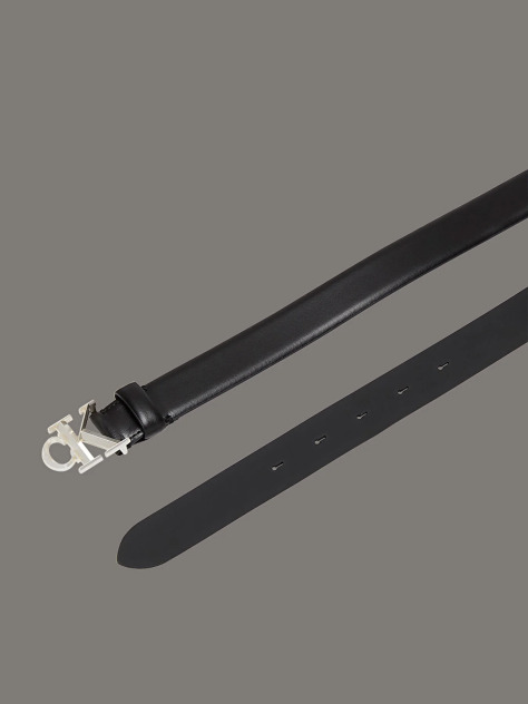 Black Full Grain Leather Logo Belt  Women