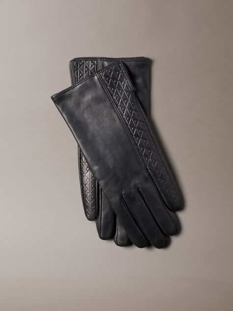 Black Soft Nappa Leather Emblem Logo Gloves  Women