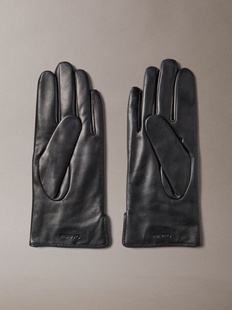 Black Soft Nappa Leather Emblem Logo Gloves  Women
