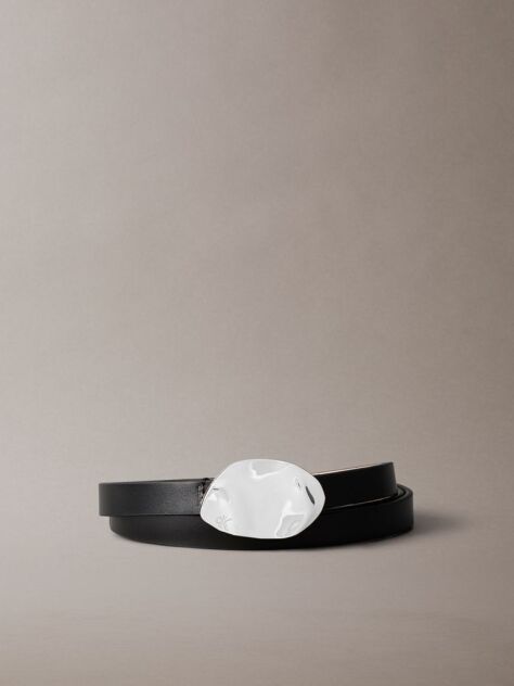 Black Slim Leather Belt  Women