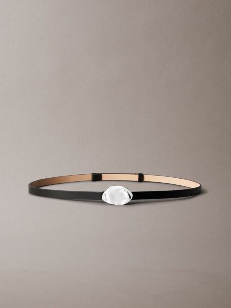 Black Slim Leather Belt  Women