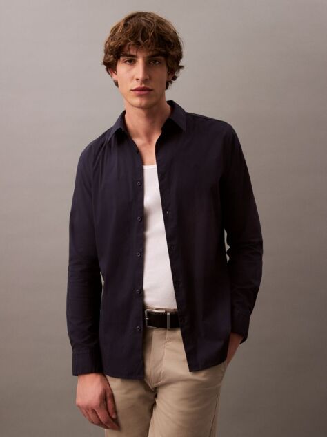 Blue Slim Stretch Button-Down Shirt  Men