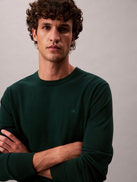 Green Merino Wool Classic Sweater  Men