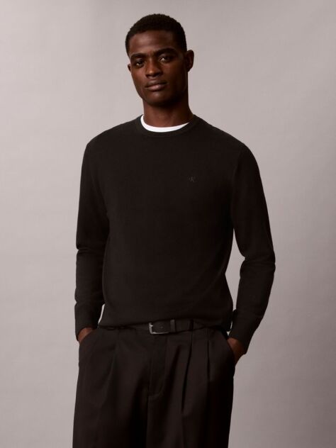 Black Merino Wool Classic Sweater  Men