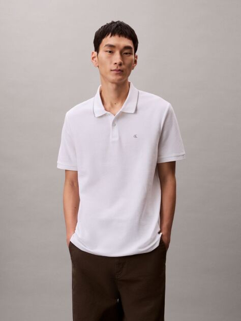 White Piqué Tipping Polo Shirt  Men