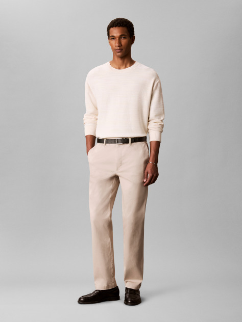 Beige Semi-Elasticated Waist Straight Chinos  Men