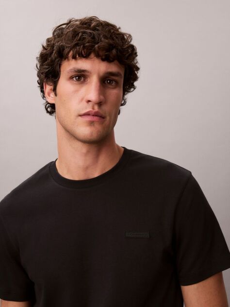 Black Slim Cotton Badge T-shirt  Men