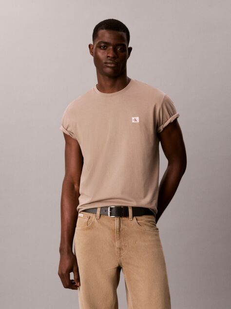 Beige Cotton Badge T-shirt  Men