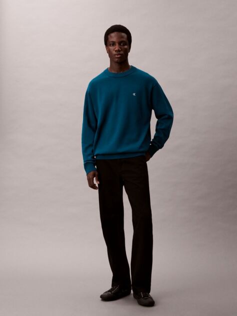 Blue Relaxed Cotton Monogram Jumper  Men