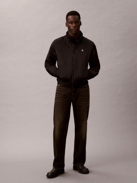 Black Padded Zip Mock Neck Jacket  Men