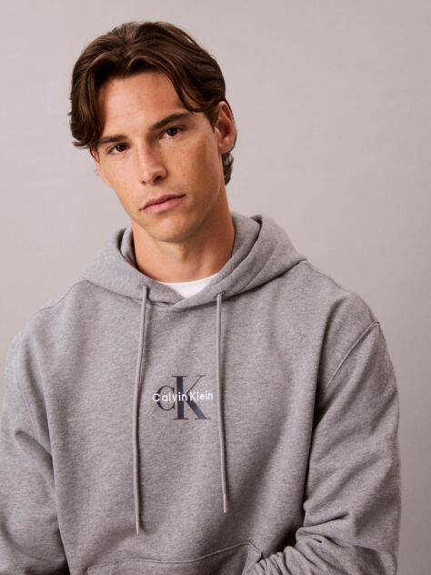 Grey Relaxed Monogram Hoodie  Men