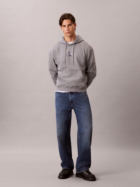 Grey Relaxed Monogram Hoodie  Men