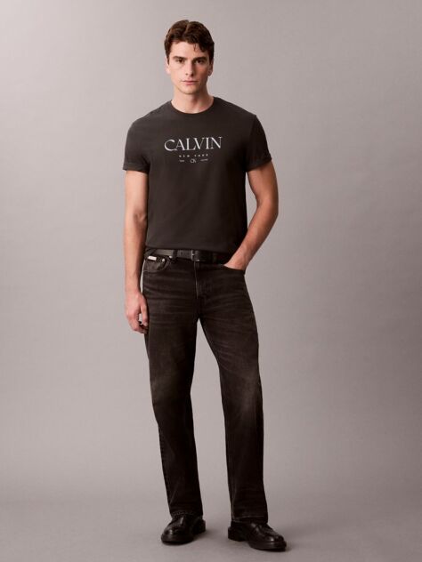 Black Calvin Crewneck Graphic Tee  Men