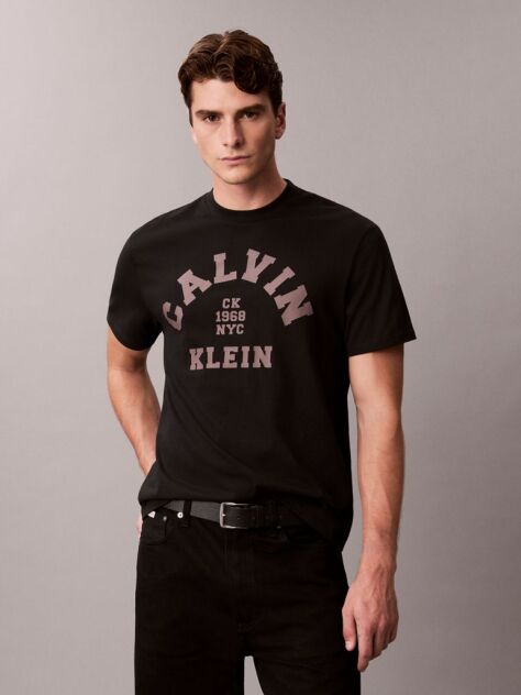 Black Varsity Logo Graphic Relaxed T-Shirt  Men