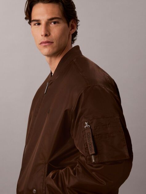 Brown Nylon Bomber Jacket  Men