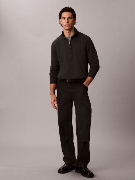 Black Cotton Terry Quarter Zip Sweatshirt  Men