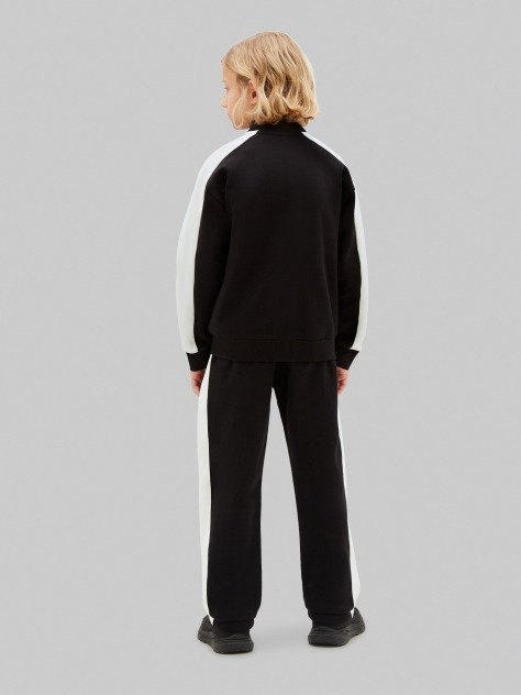 Black Colour-Blocked Terry Track Top And Joggers Set  Boys