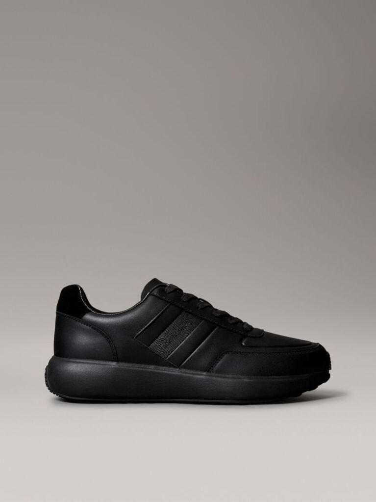 Black Laceup Leather Trainers  Men