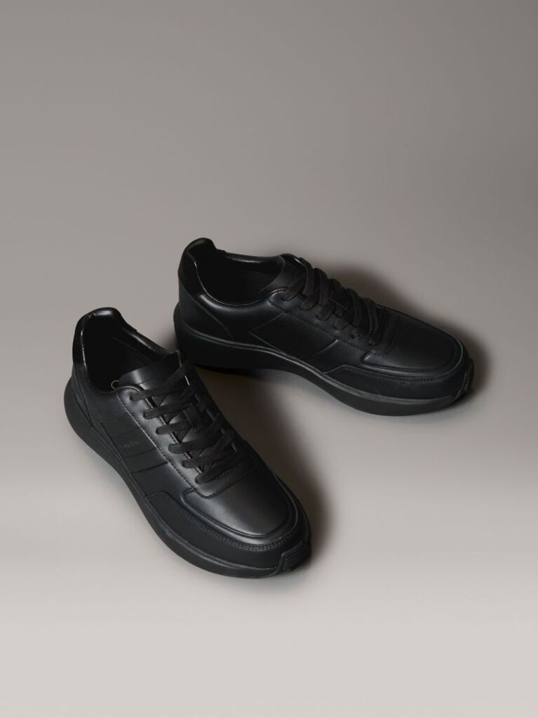 Black Laceup Leather Trainers  Men