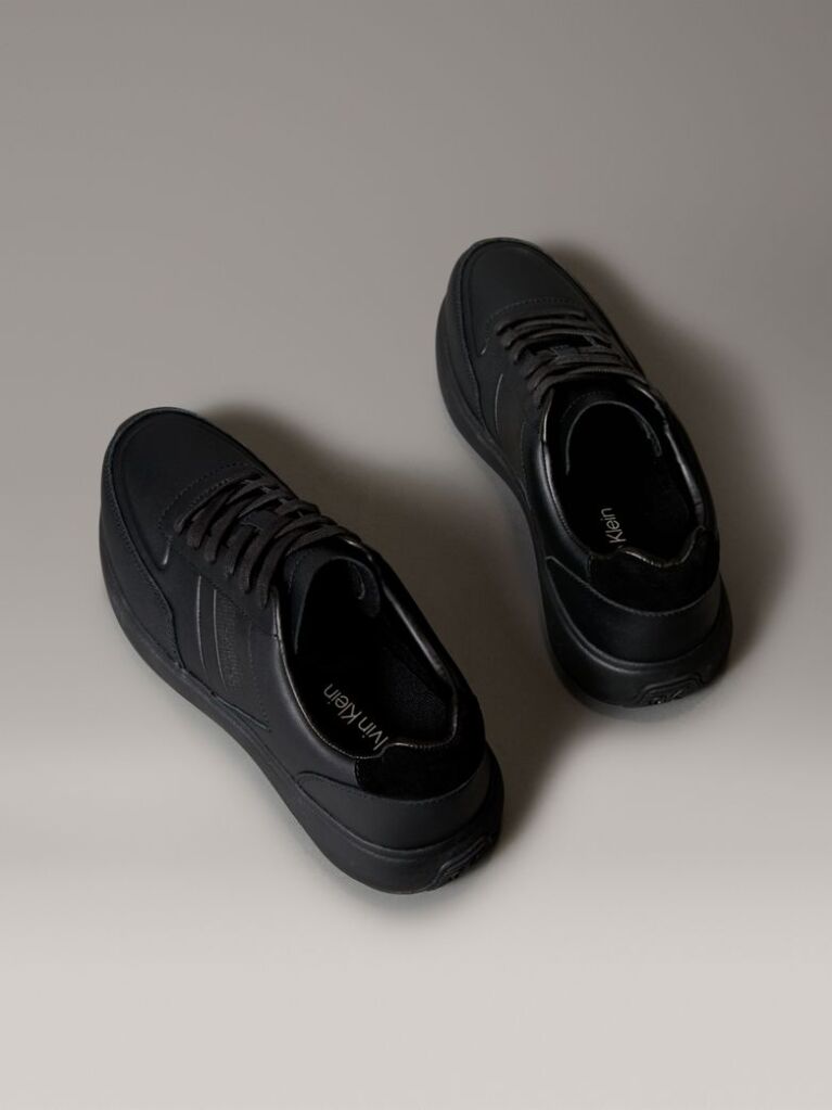 Black Laceup Leather Trainers  Men