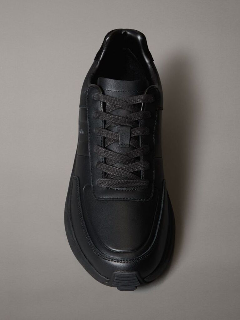 Black Laceup Leather Trainers  Men
