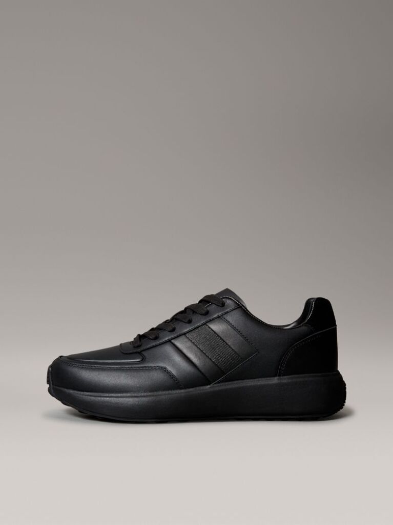 Black Laceup Leather Trainers  Men