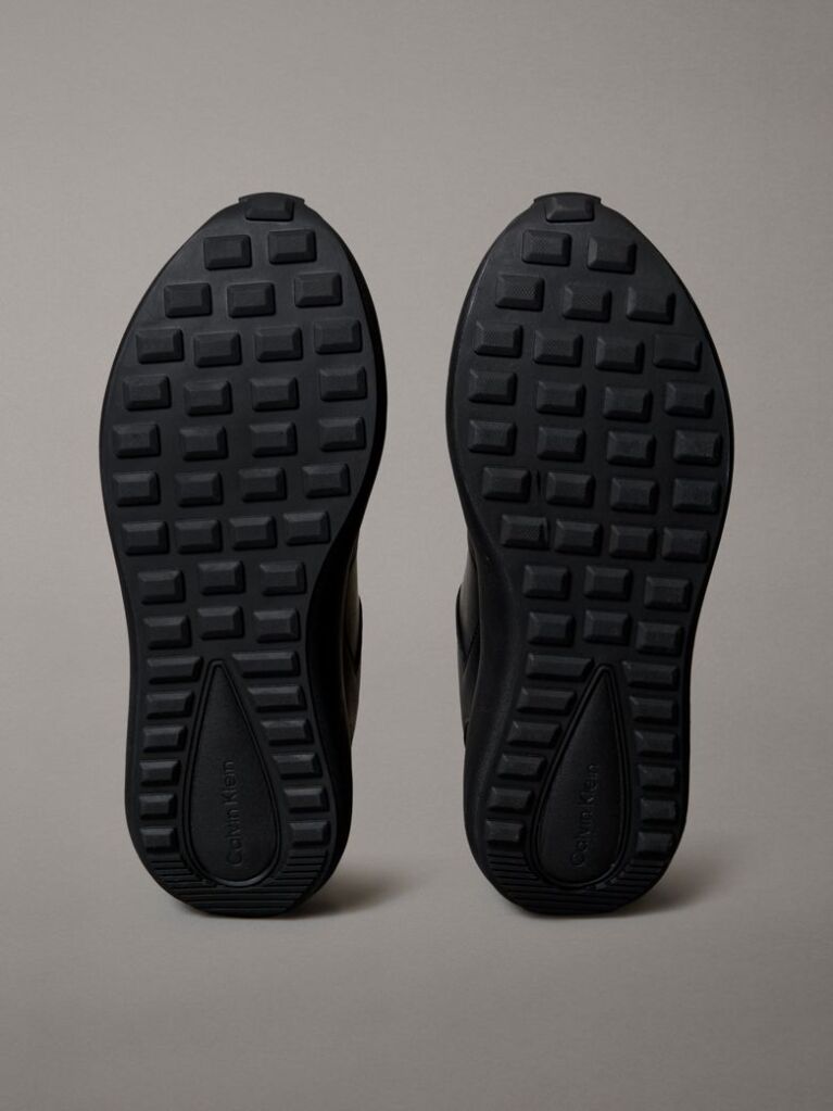 Black Laceup Leather Trainers  Men