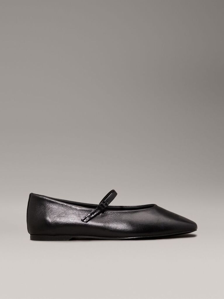 Black Leather Mary Jane Ballerinas  Women