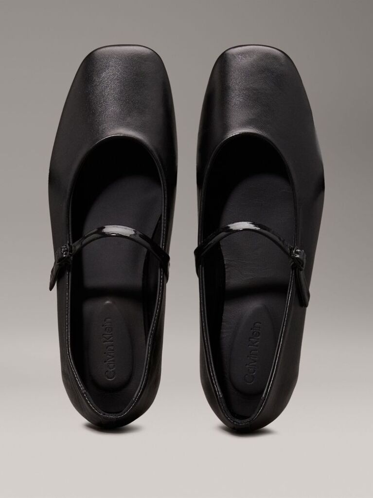 Black Leather Mary Jane Ballerinas  Women