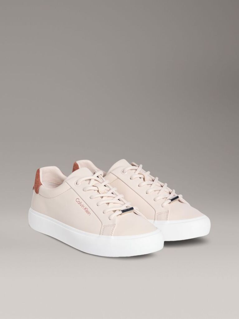 Beige Vulcanised Leather Trainers  Women