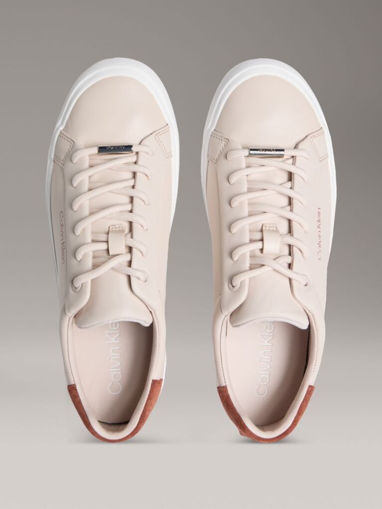 Beige Vulcanised Leather Trainers  Women