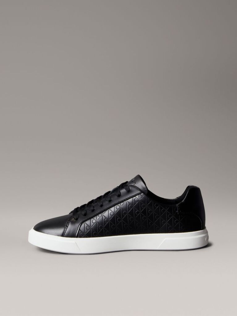 Black Leather Emblem Logo Pattern Sneakers  Women