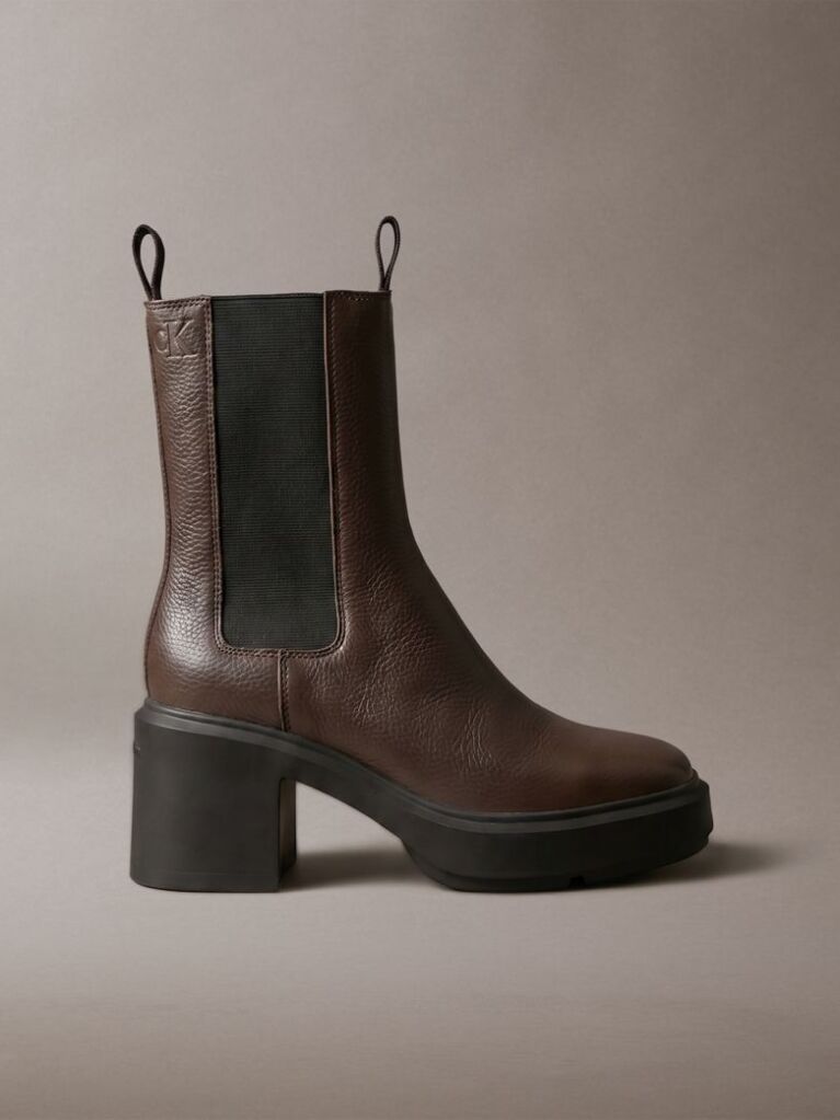 Brown Leather Block Heel Chelsea Boots  Women