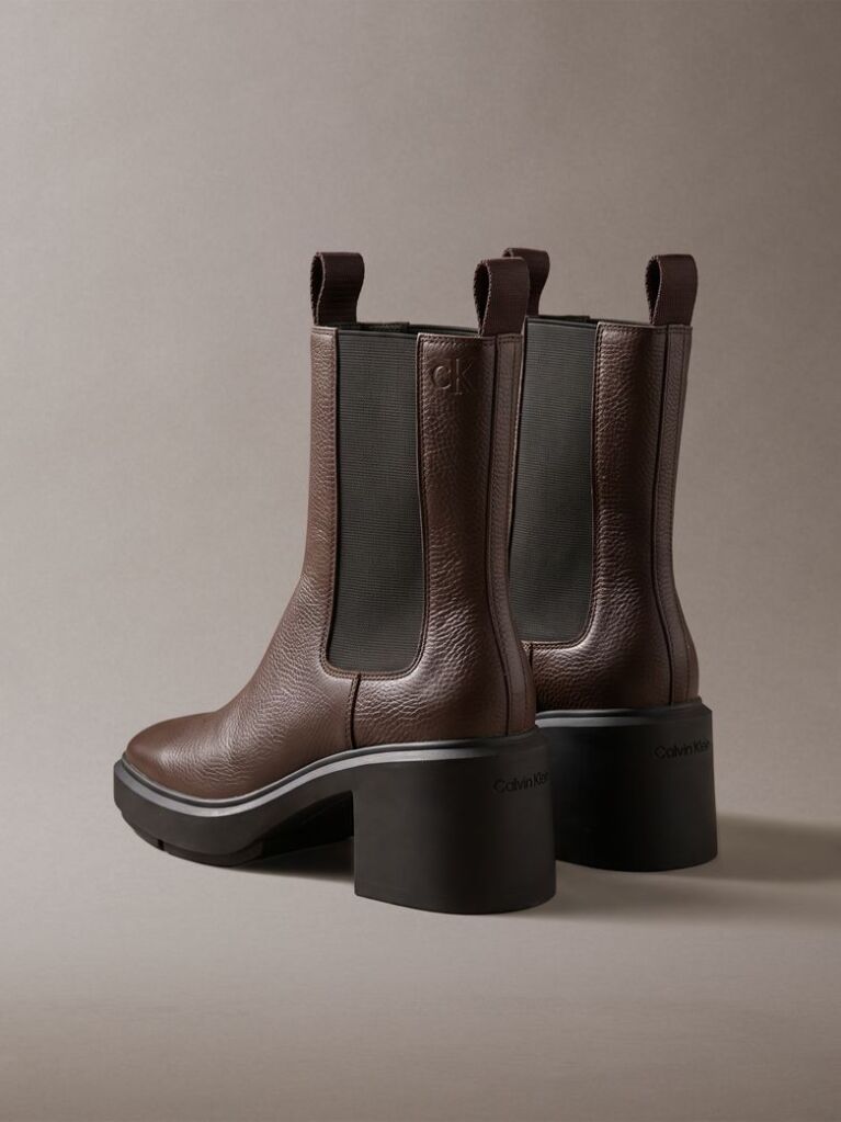 Brown Leather Block Heel Chelsea Boots  Women