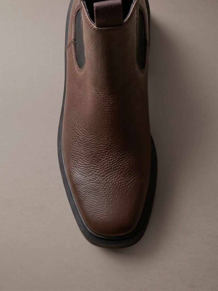 Brown Leather Block Heel Chelsea Boots  Women