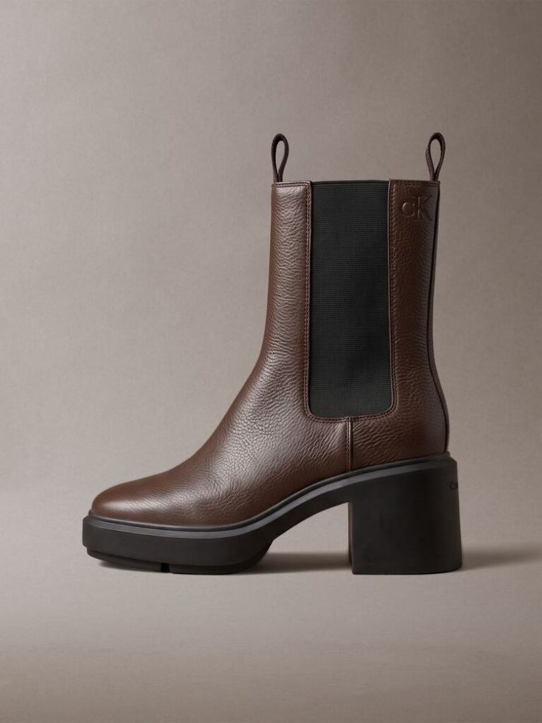 Brown Leather Block Heel Chelsea Boots  Women