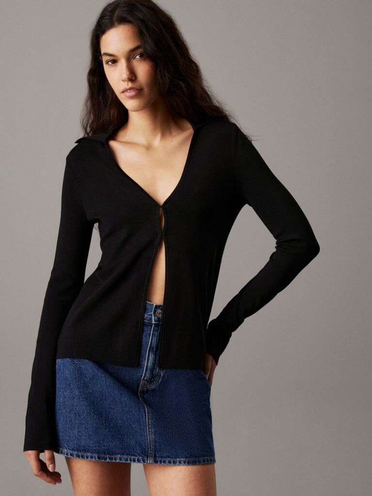 Black Slim Stretch Knit Cardigan  Women