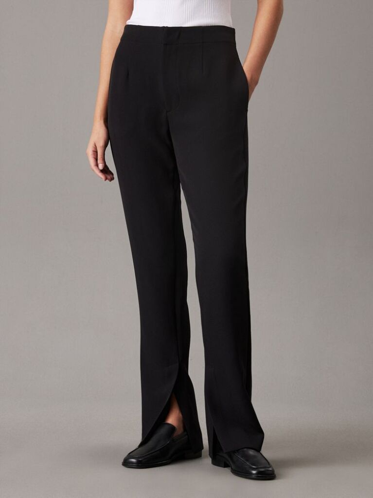 Black Slim Crepe Split Hem Trousers  Women