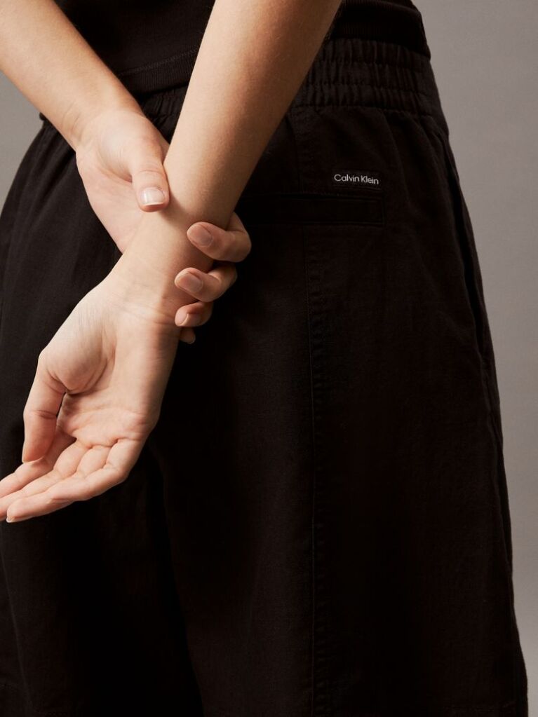 Black Cotton Linen Twill Shorts  Women