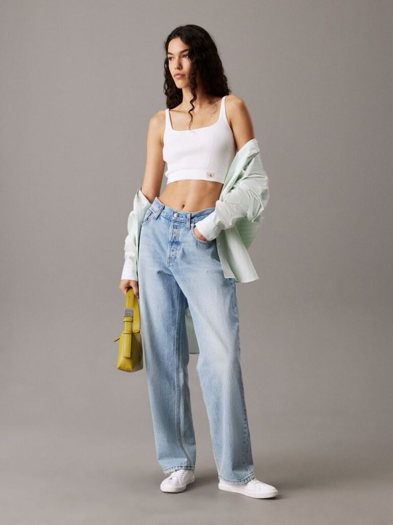 White Ribbed Cotton Bralette Top  Women