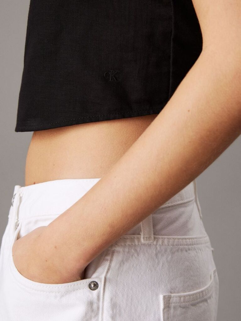 Black Soft Cotton Linen Twill Top  Women
