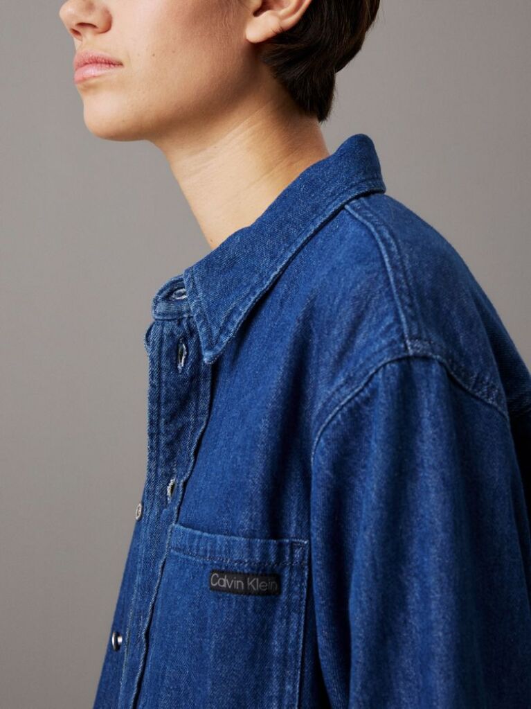 Denim Cropped Denim Dad Shirt  Women