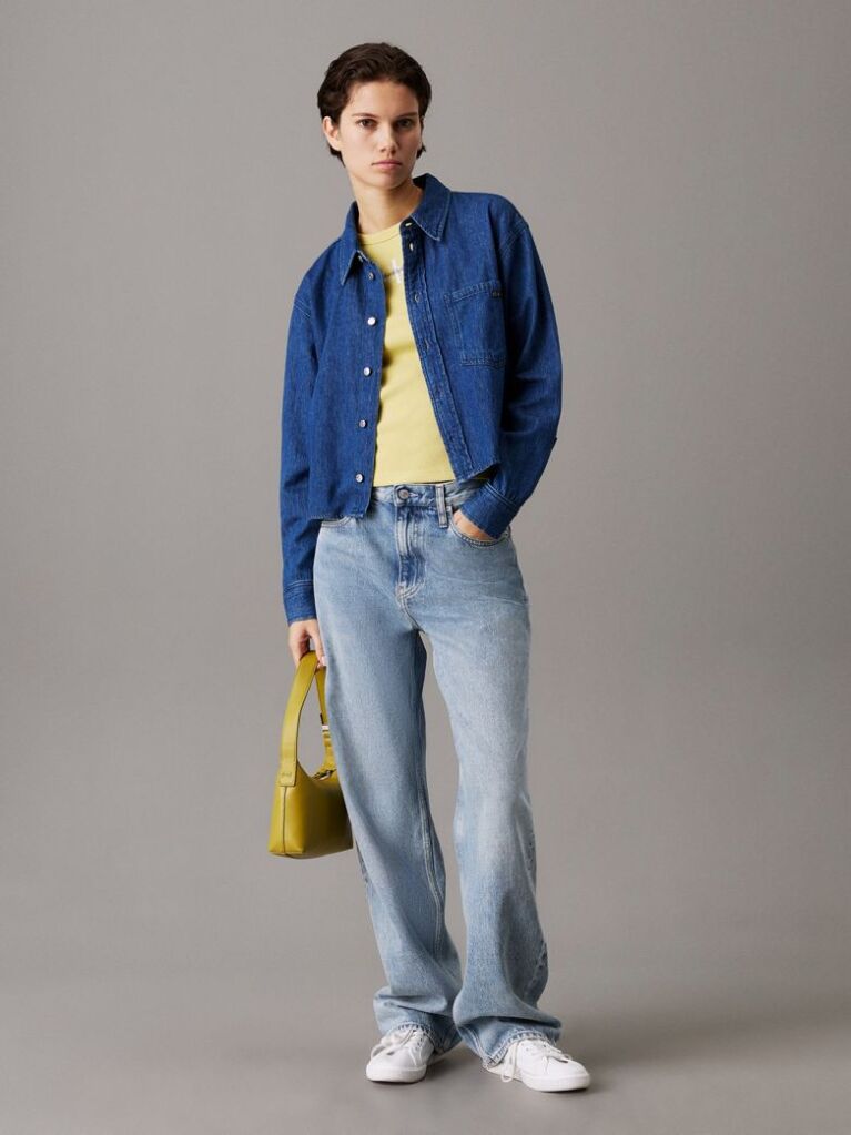Denim Cropped Denim Dad Shirt  Women