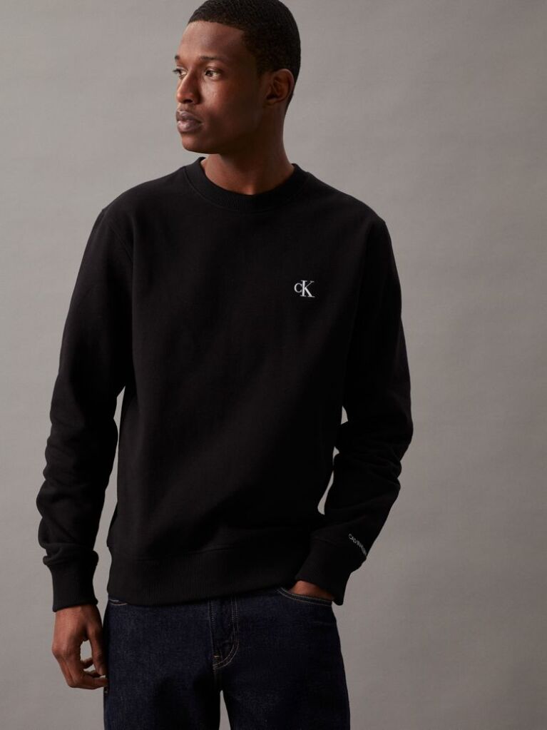 Black Cotton Blend Fleece Sweatshirt  Men