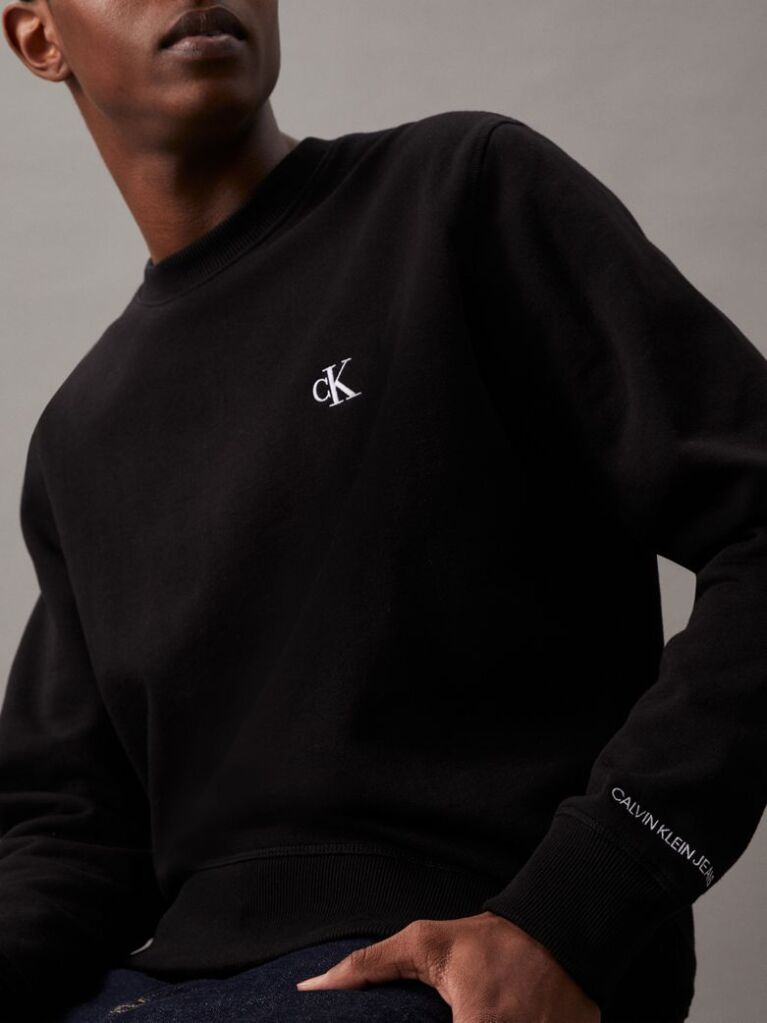 Black Cotton Blend Fleece Sweatshirt  Men