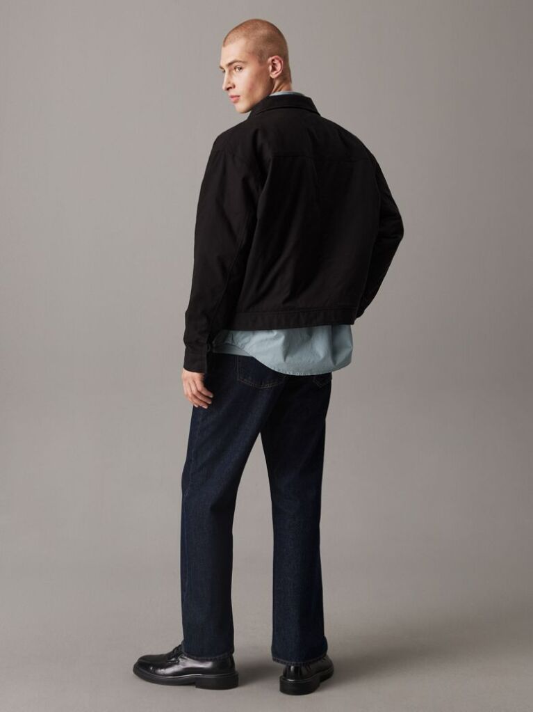 Black Cotton Twill Zip Up Jacket  Men