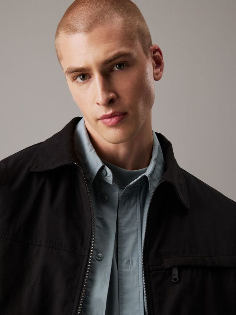 Black Cotton Twill Zip Up Jacket  Men